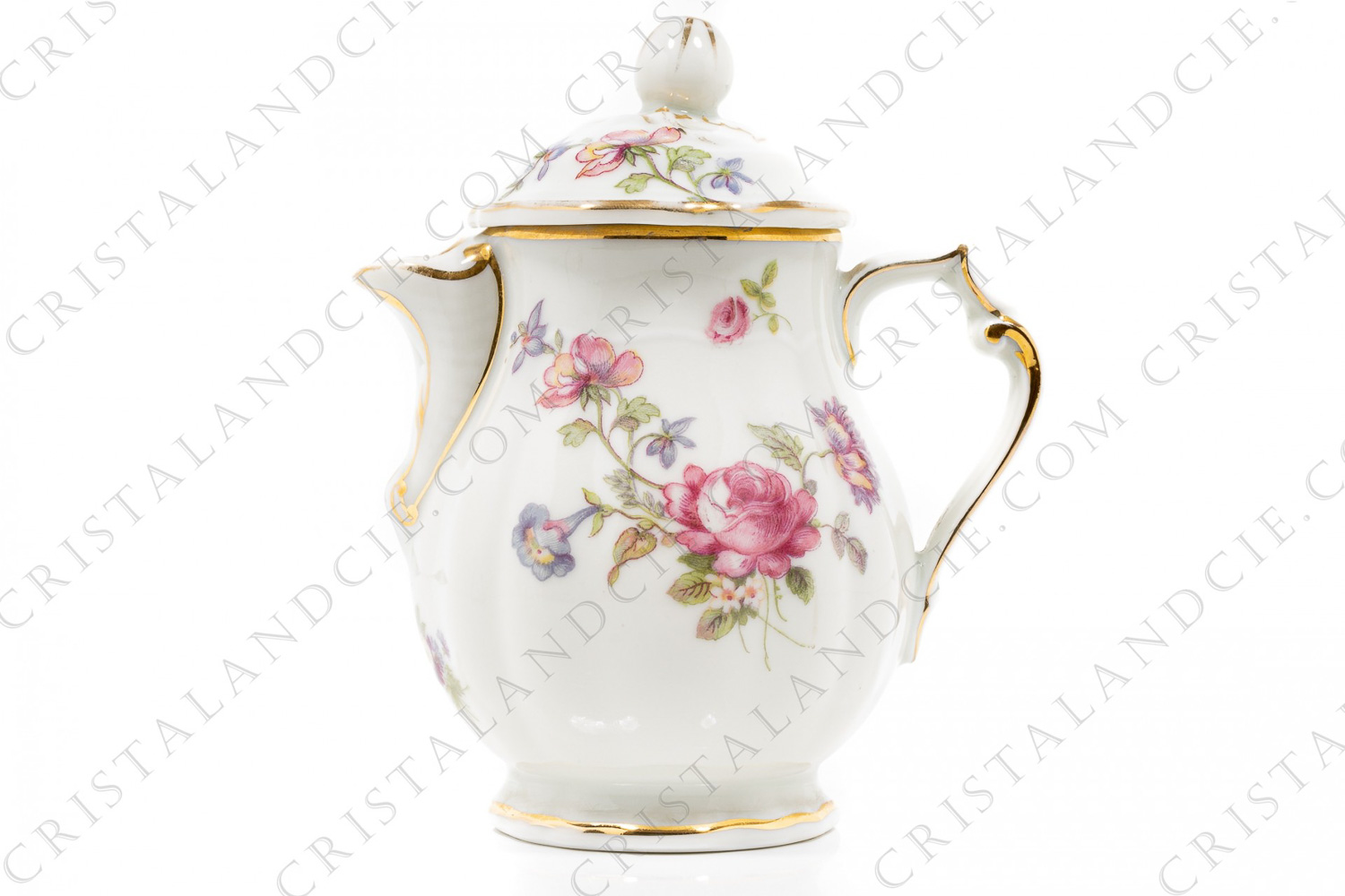 Creamer in Limoges china by Bernardaud shape Regence decorated with polychromes flowers photo-1