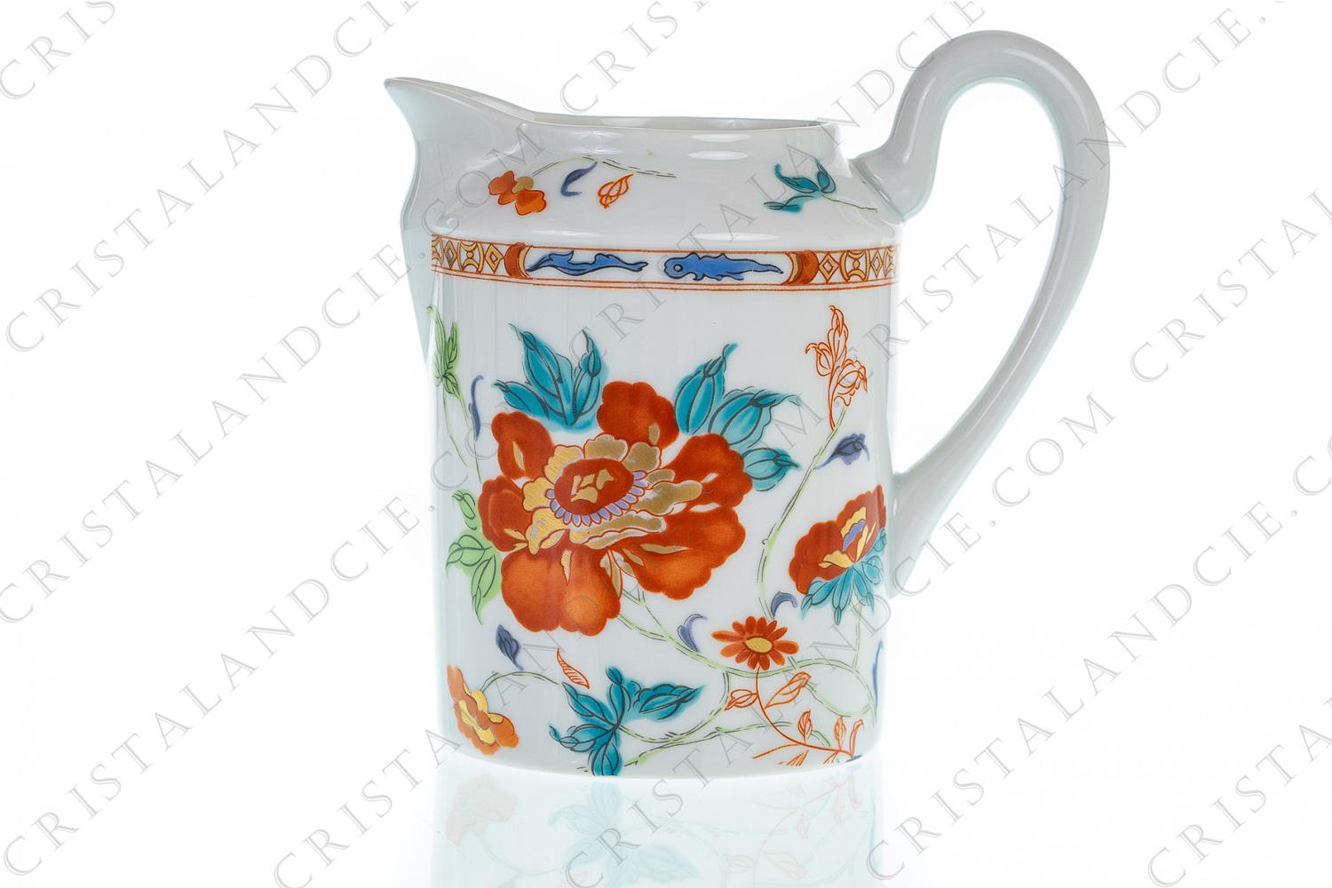 Creamer in Limoges china by Raynaud pattern Hokusai decorated with gold and polychrome flowers photo-1