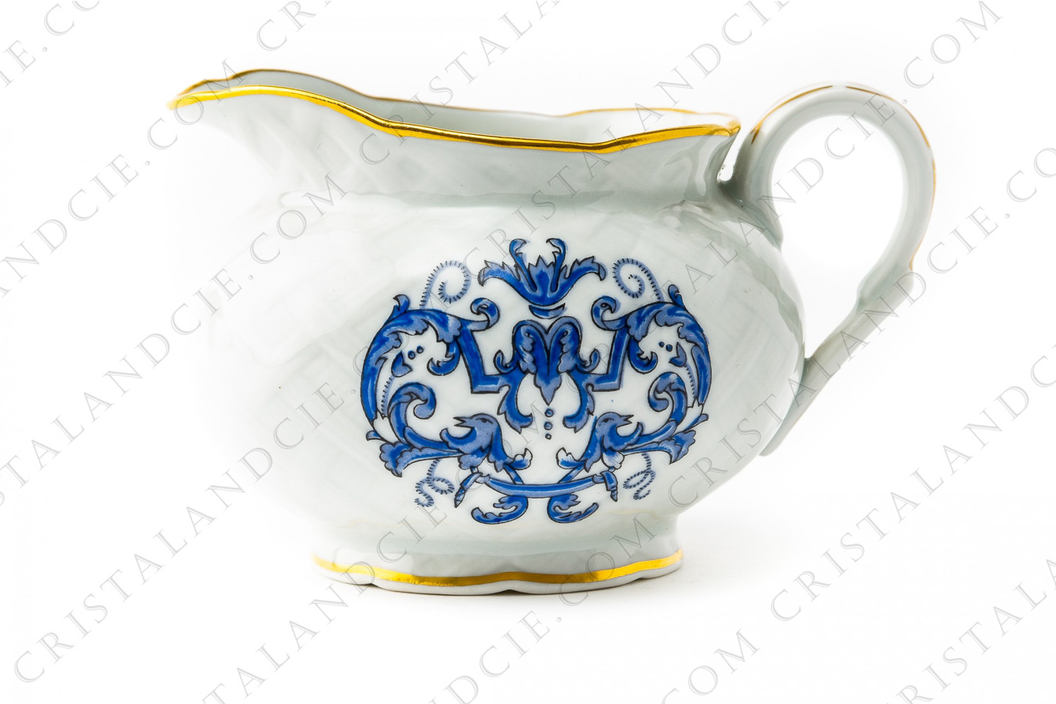 Creamer in Limoges china by Bernardaud pattern Louis XIII decorated with basketry and blue vegetables arabesques photo-1