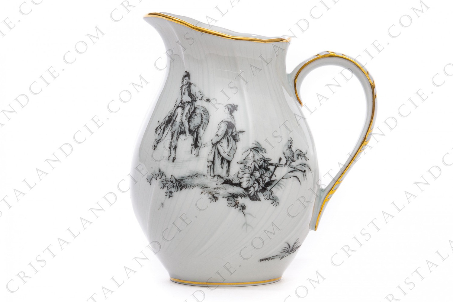 Creamer in Limoges china by Bernardaud for Christofle pattern Marie-Antoinette decorated with grey pastoral pictures according to a drawing of the French painter Paul Huet for the queen Marie-Antoinette photo-1
