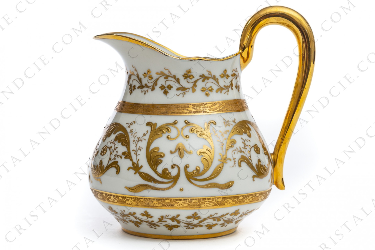 Creamer in Paris china decorated by the workshop Le Tallec with hand painted and hand enameled gold acanthus leaves photo-1