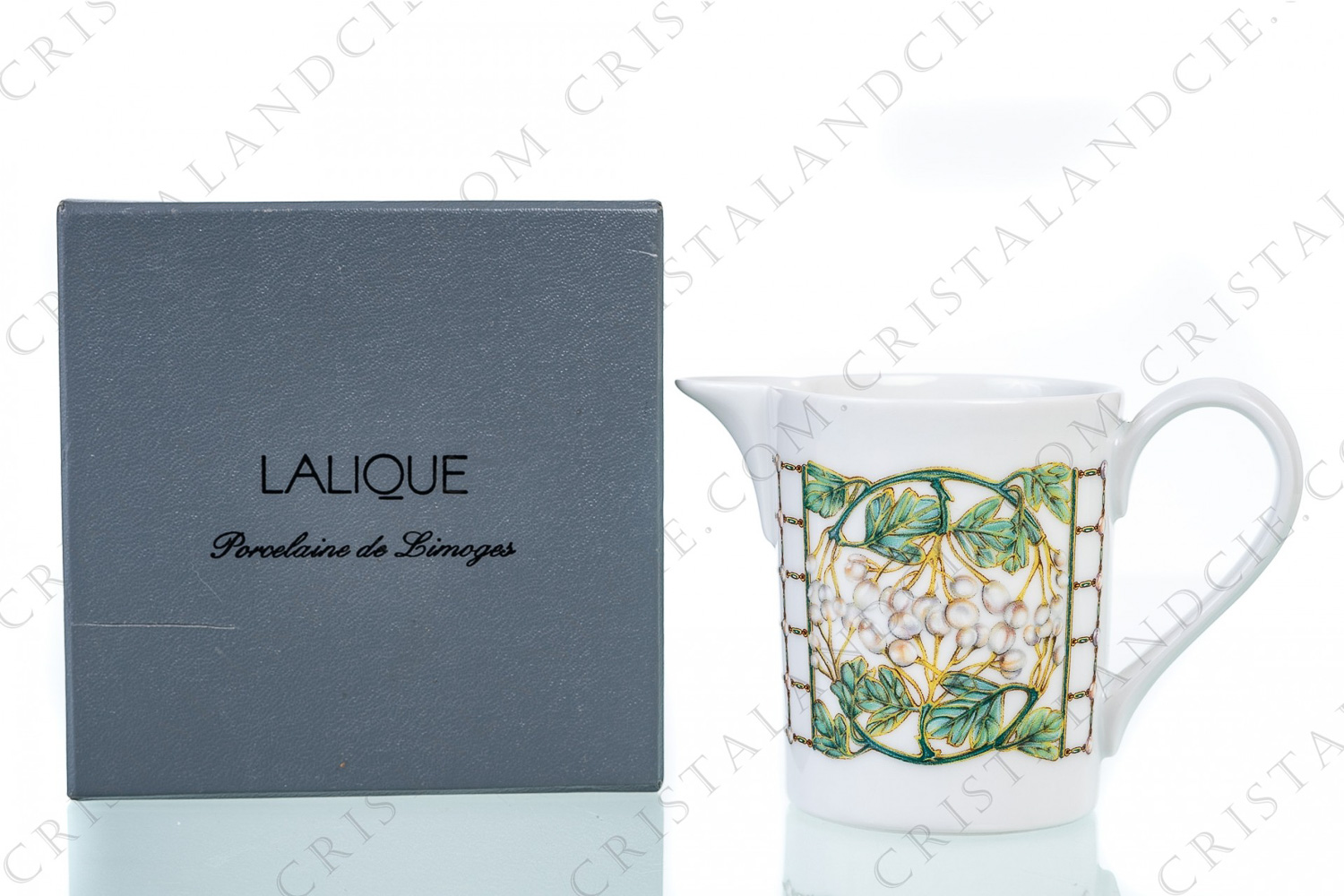 Creamer in Limoges china by Lalique pattern Perles decorated with leaves and pearls photo-1