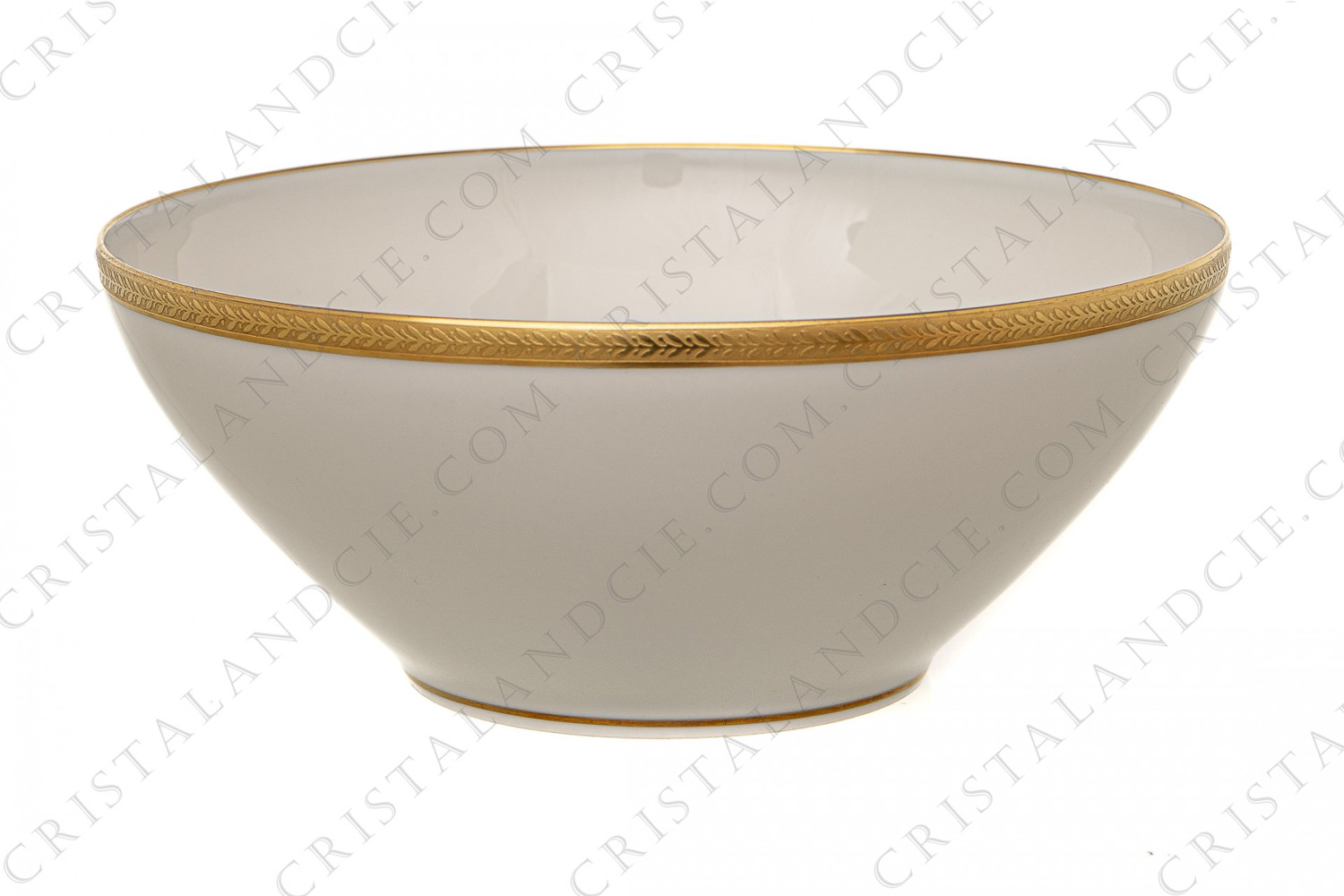 Saladier en porcelaine de Limoges de la maison Chastanier orné d une frises de lauriers en incrustations or photo-1