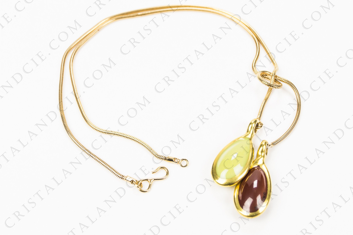 Necklace in Limoges China by Bernardaud anise and brown with a golden setting photo-1