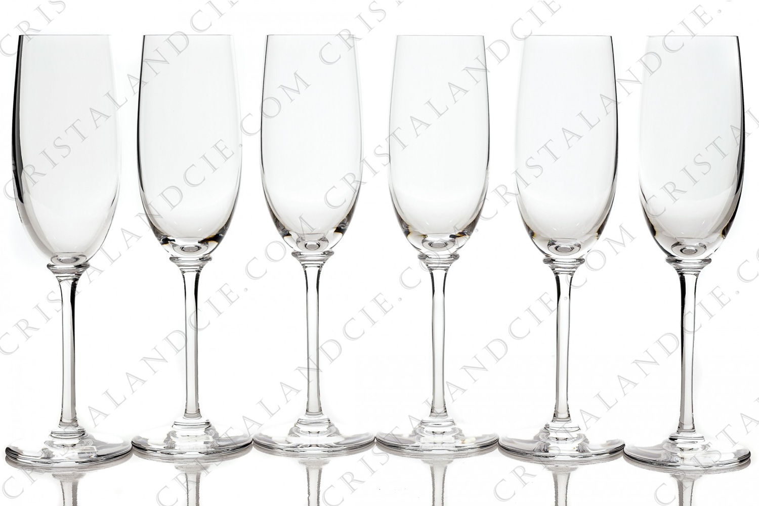 Set of six Champagne flutes in crystal by Saint-Louis pattern Eurydice with soft and pures curves photo-1