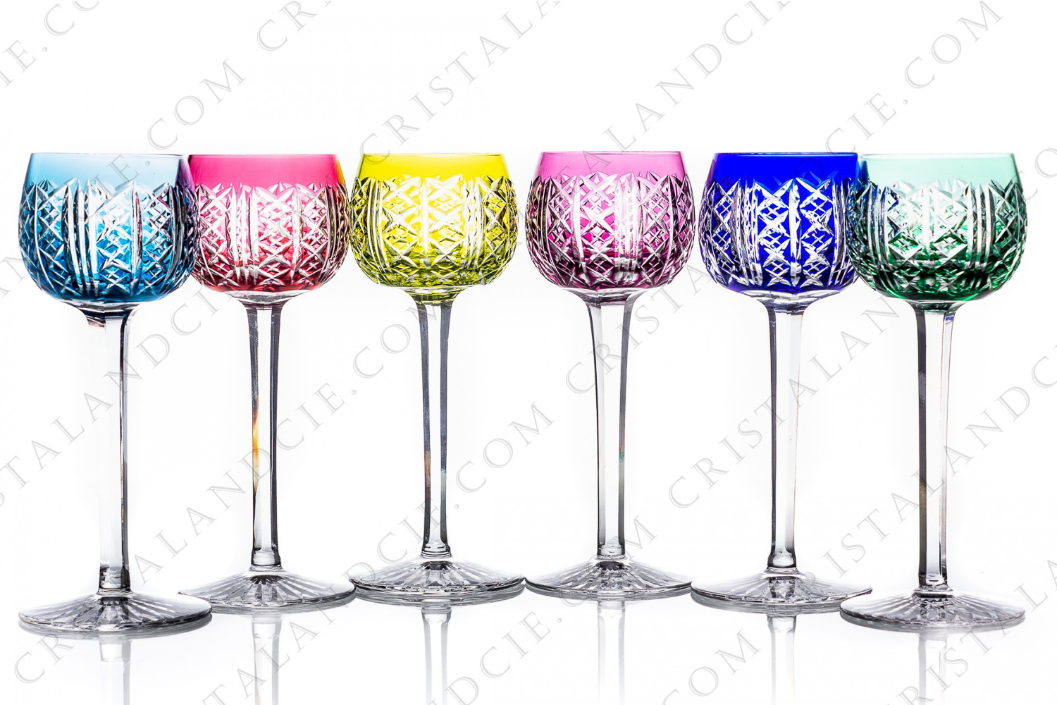 Set of six Rhine wine glasses hocks in double-layer crystal by Saint-Louis pattern Riesling with an important cut pattern photo-1