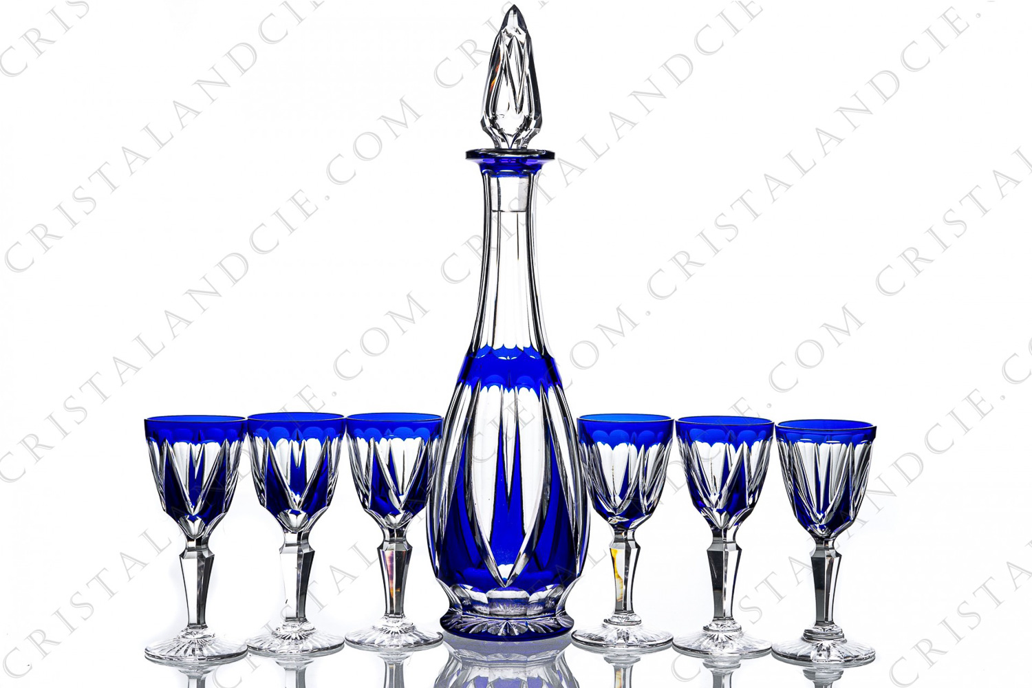 Cordial set in blue double layer crystal by Saint-Louis pattern Beaufort with a cut pattern photo-1