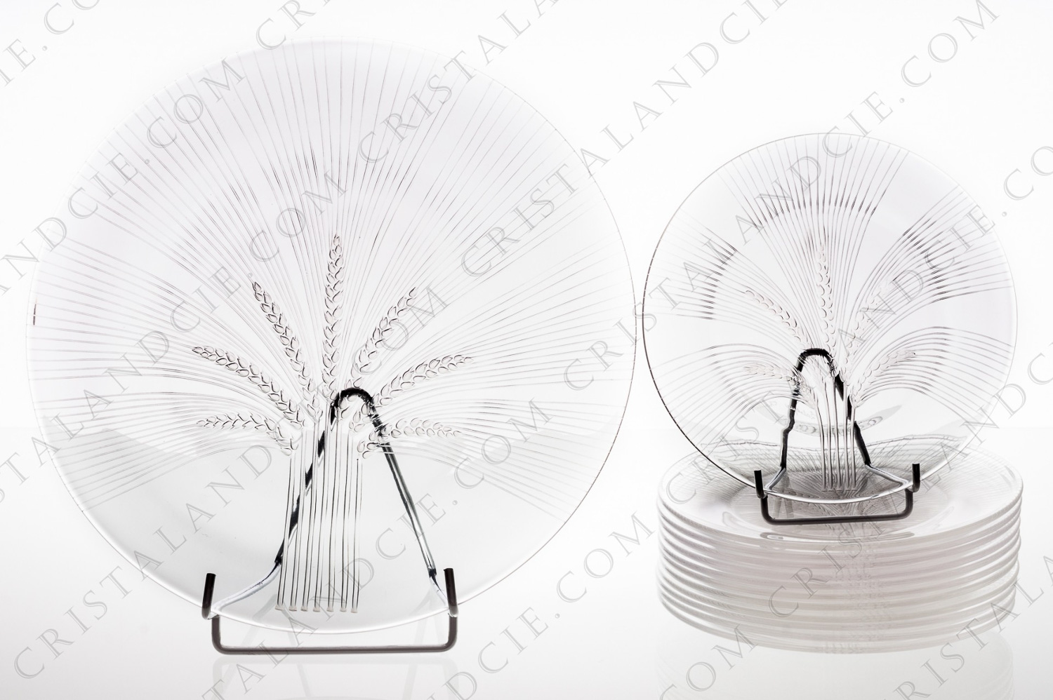 Lunch set in crystal by Lalique pattern Verneuil decorated with ears of wheat photo-1