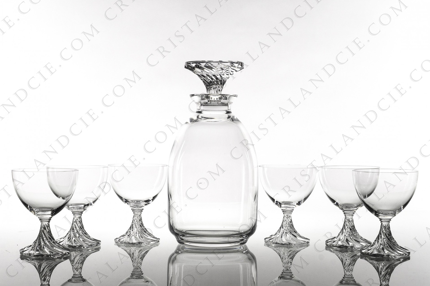 Sherry set in crystal by Lalique pattern Rambouillet with a twisted stem photo-1