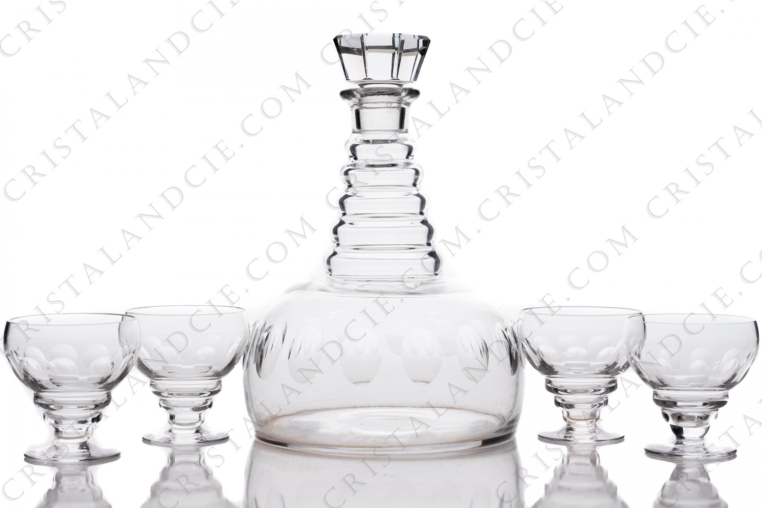 Sherry set in crystal by Baccarat pattern Siam cut, decorated with rings on the stem and cut ovals on the gob photo-1