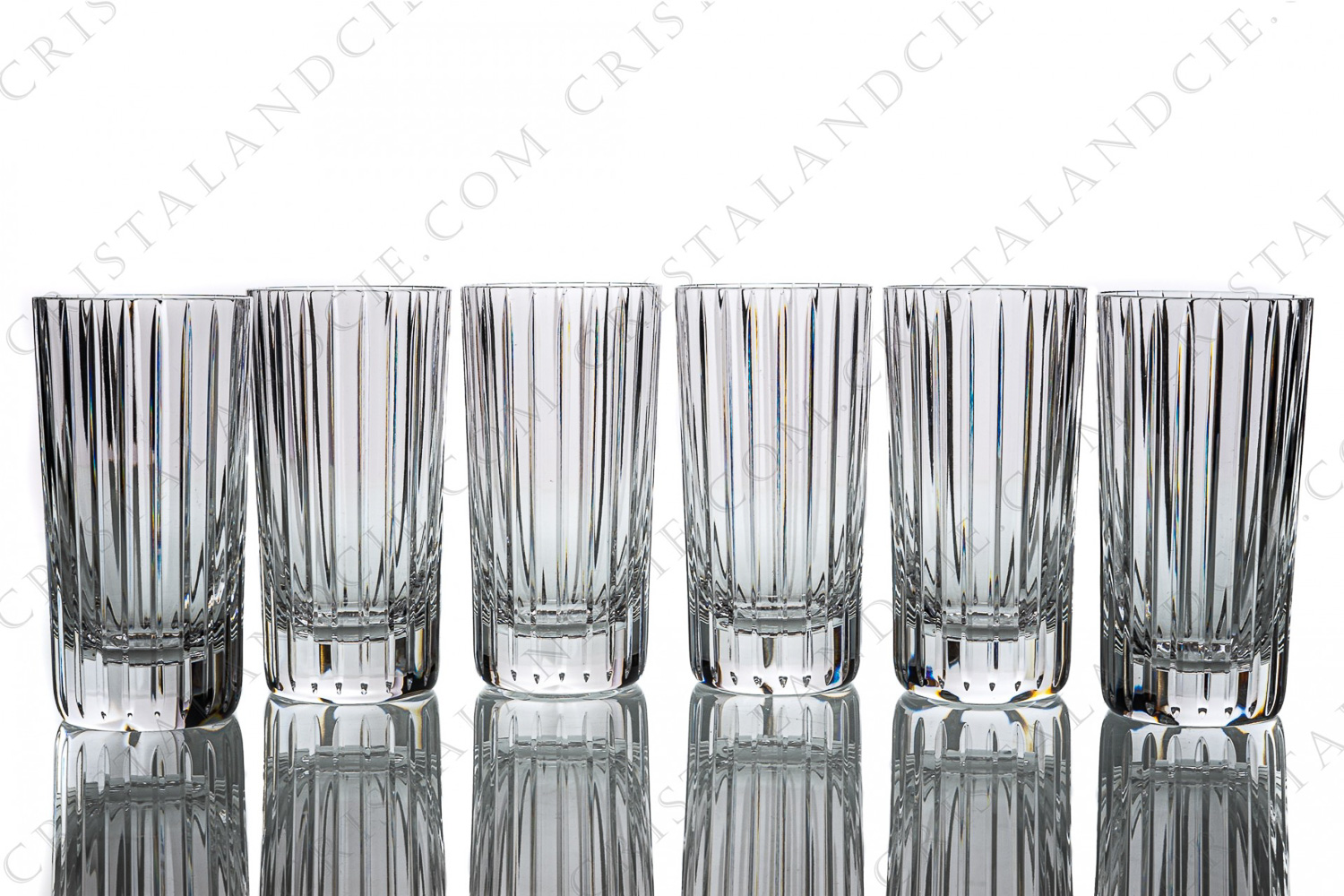 Set of six highballs in crystal by Baccarat pattern Harmonie decorated with cut bevels photo-1