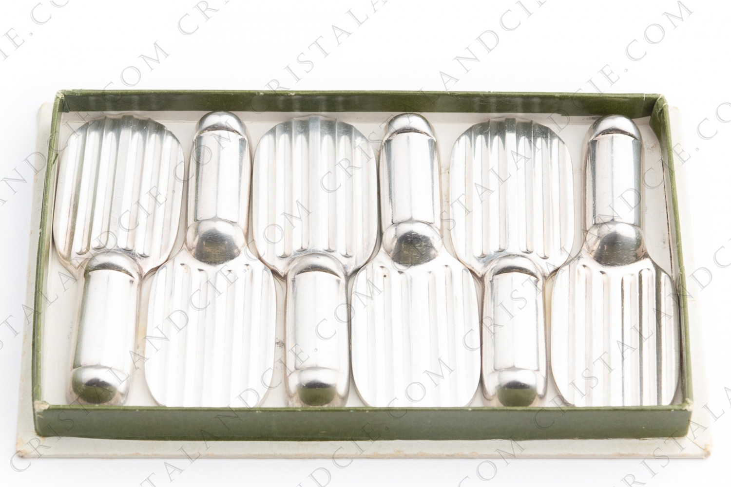 Set of six Art Deco knife-rests in platted silver by Christofle pattern Raquette photo-1