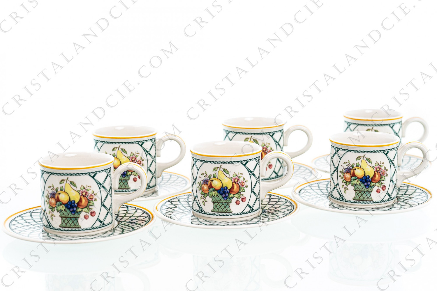 Set of six coffee cups in china by Villeroy and Boch pattern Basket decorated with a fruits basket photo-1