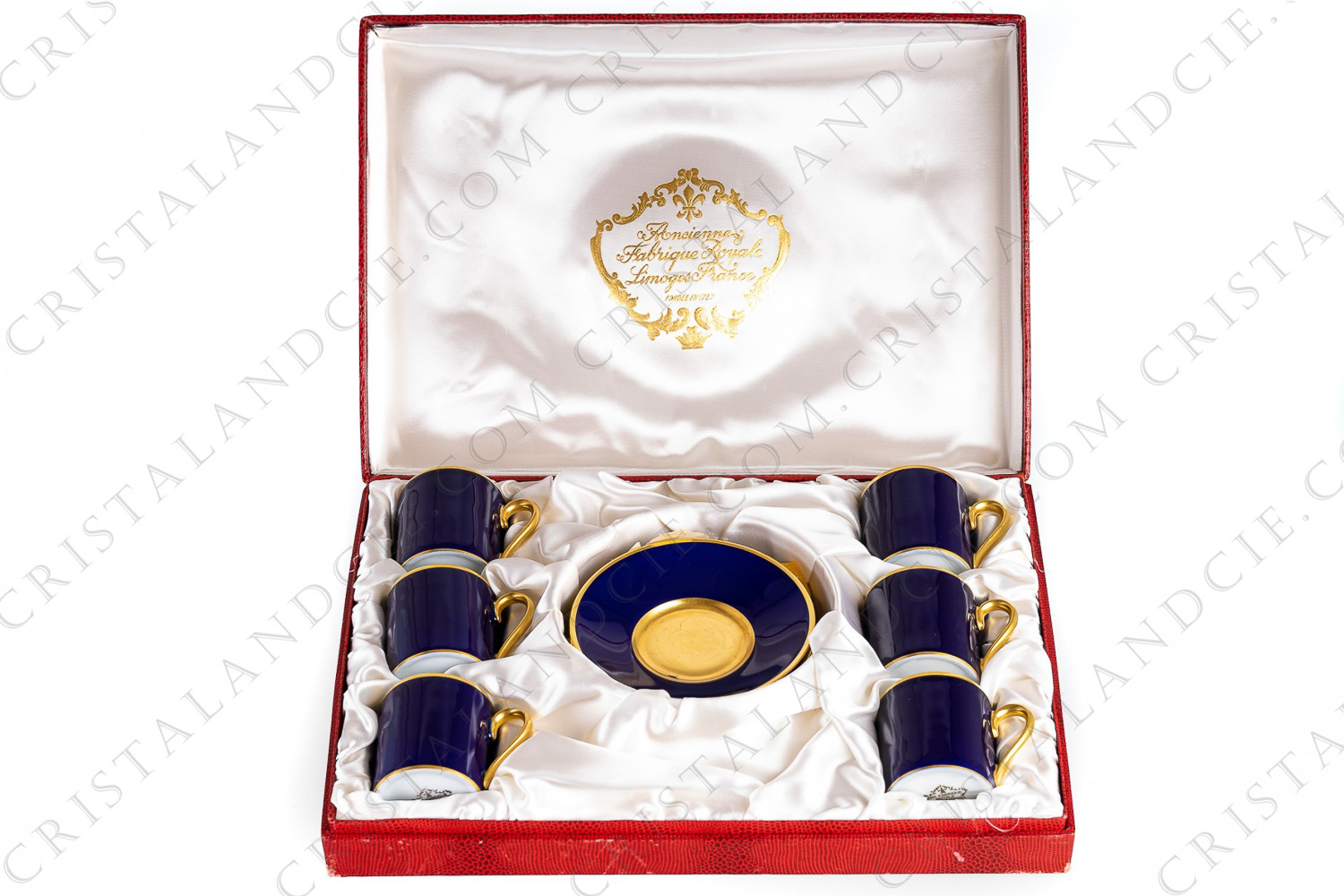 Set of six coffee cups in Limoges china by L Ancienne Manufacture Royale ( Bernardaud), cobalt blue and gold photo-1