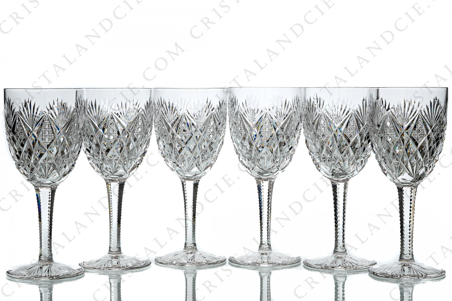 Set of six water glasses n°2 in crystal by Saint-Louis pattern Florence with an important cut pattern on the gob and the foot photo-1