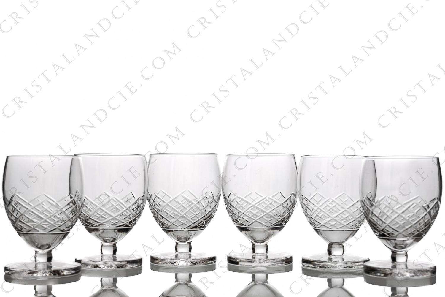 Set of six water glasses n°2 in crystal by Saint-Louis pattern Florian cut 539 with a cut pattern and a star on the bottom photo-1