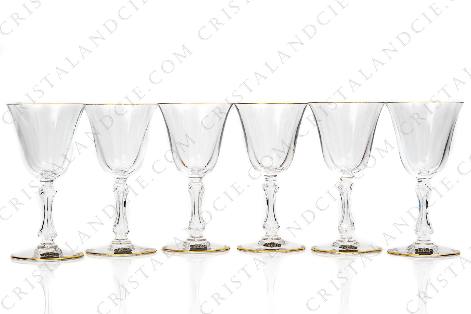 Série de six verres à eau n°2 en cristal de Saint-Louis modèle Lozère or présentant un pied creux taillé et de filets or photo-1