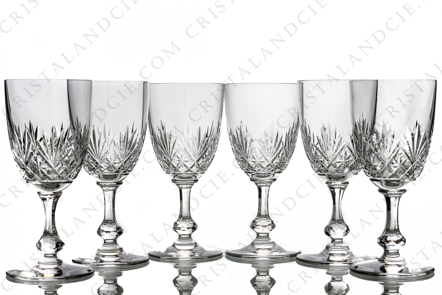 Set of six water glasses n°2 in crystal by Saint-Louis pattern Massenet with an important cut pattern on the gob and a ring on the dawn of the stem photo-1