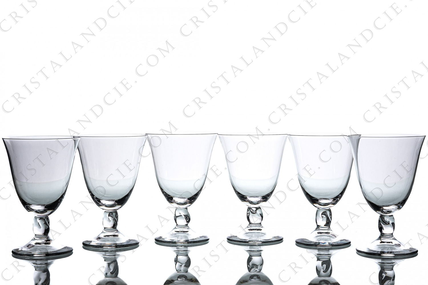 Set of six water glasses n°2 in crystal by Daum collection Orval with a twisted stem photo-1