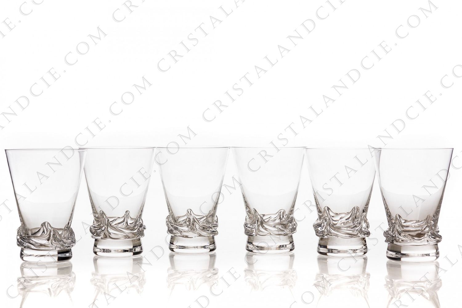 Set of six watergoblets n°2 in crystal by Daum pattern Sorcy decorated with waves on the base photo-1