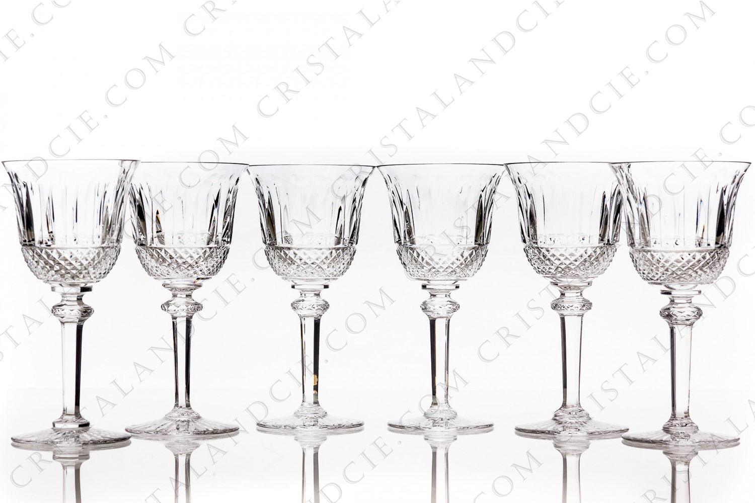 Set of six watergobletw n°2 in crystal by Saint-Louis pattern Tommy with an important cut pattern photo-1