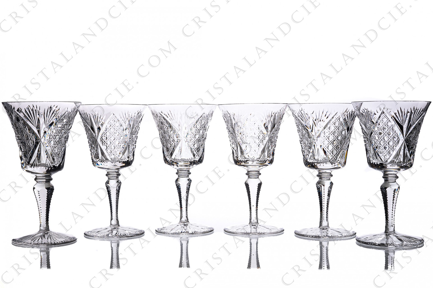 Set of six water glasses n°2 in crystal by Saint-Louis pattern Vologne with an important cut pattern photo-1
