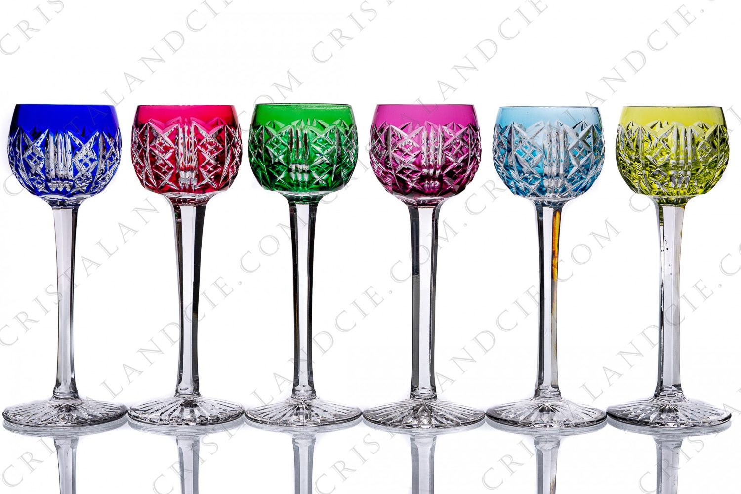 Set of six cordial glasses in double-layer crystal by Saint-Louis pattern Riesling with an important cut pattern photo-1