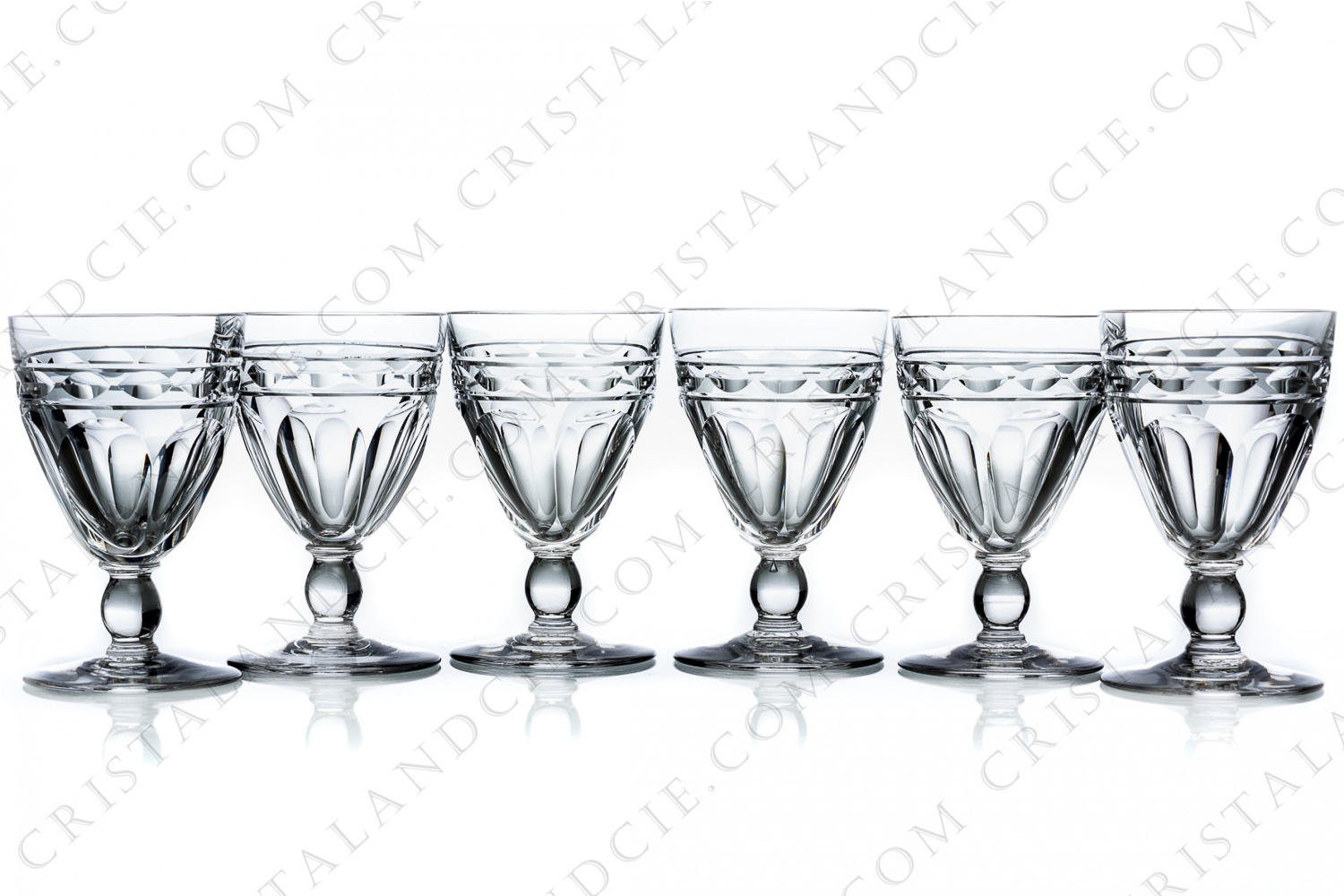 Set of six Sherry glasses n°5 in crystal by Baccarat pattern Campsegret decorated with flatcut and a frieze photo-1