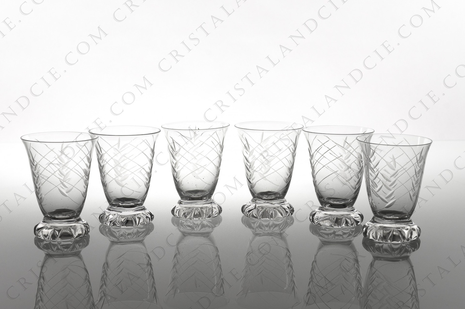 Six sherry glasses n°5 in crystal by Daum pattern Kim with an engraved pattern of ears of corn photo-1