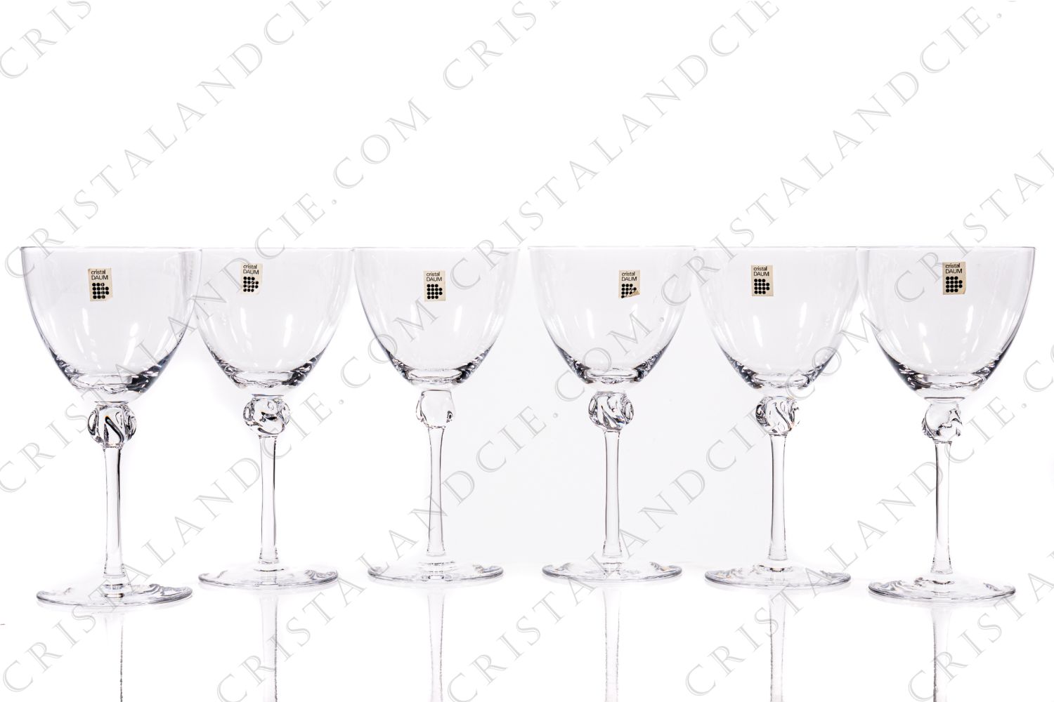 Set of six wine glasses n°3 in crystal by Daum pattern Bolero with a twisted ring on the stem photo-1