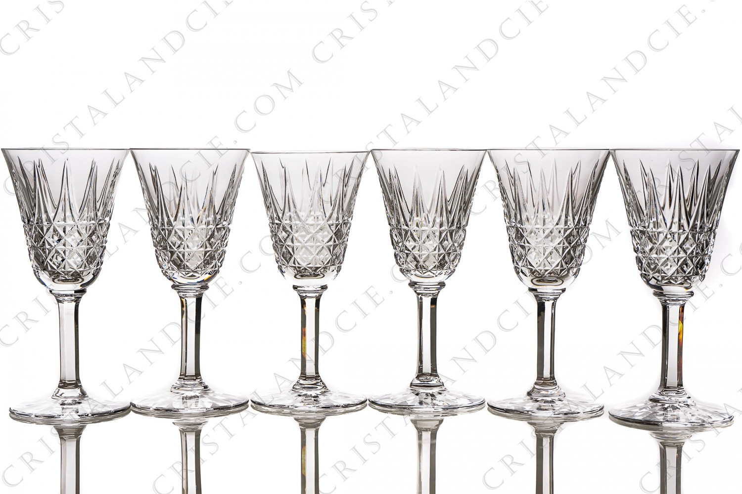 Set of six wine glasses n°4 in crystal by Saint-Louis pattern Tarn, with an important cut pattern photo-1