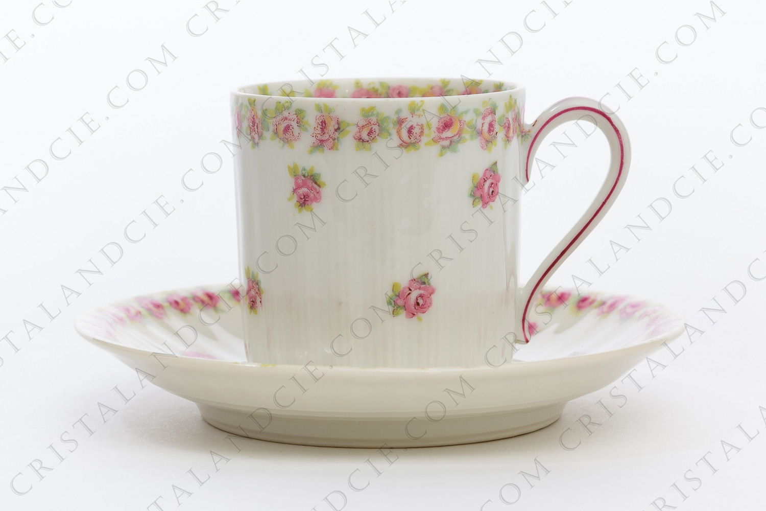 Coffee cup in china of Limoges by Theodore Haviland decorated with polychromes roses photo-1