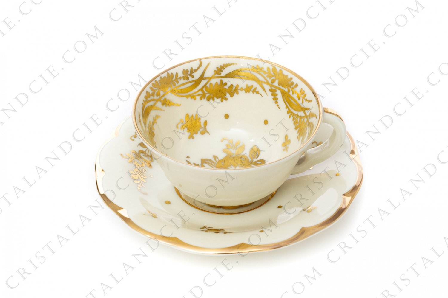 Coffee cup in china of Limoges by Haviland decorated with hand painted gold flowers photo-1