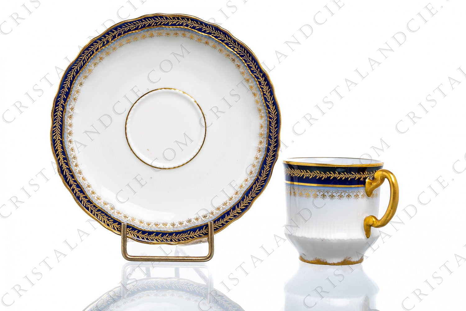 Coffee cup in Limoges china by Theodore Haviland decorated with hand painted cobalt blue and gold photo-1