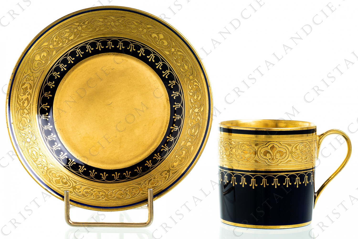 Litron cup in Limoges china decorated with large friezes in gold inlays on a cobalt blue background photo-1