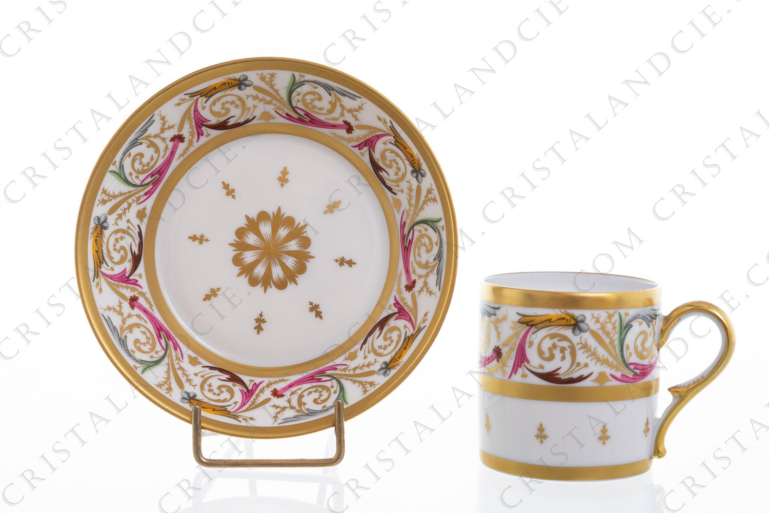 Litron cup in china of Limoges by the Ancienne Manufacture Royale ( Bernardaud) pattern Rinceaux decotated with a hand painted pattern of gold and polychrome acanthus leaves photo-1