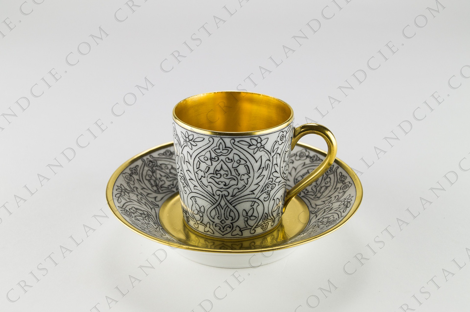 Moka cup in Limoges china by Bernardaud, decorated with grey arabesques photo-1