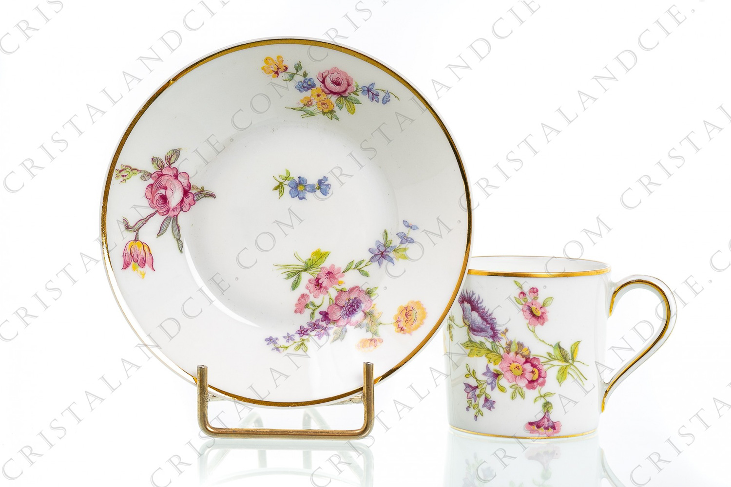 Moka cup in Limoges china by Bernardaud decorated with polychromes flowers photo-1