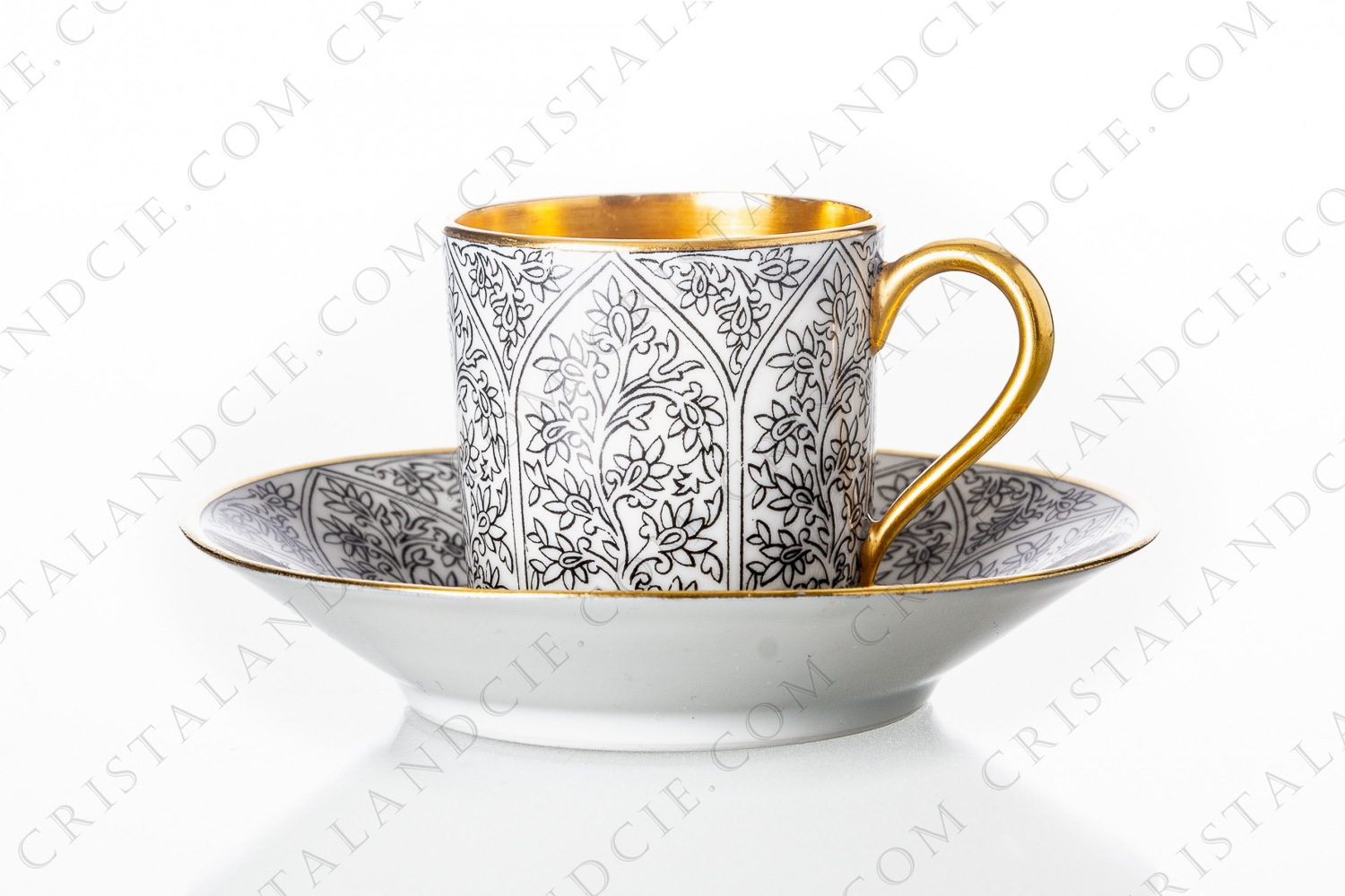 Moka cup in Limoges china by Bernardaud, decorated with grey flowers photo-1