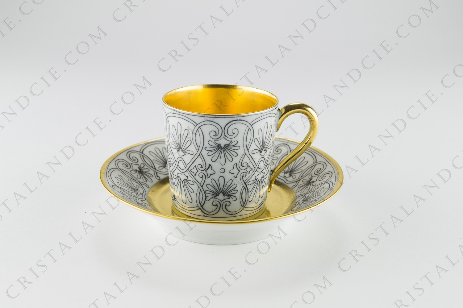 Moka cup in Limoges china by Bernardaud, decorated with grey palm leaves photo-1