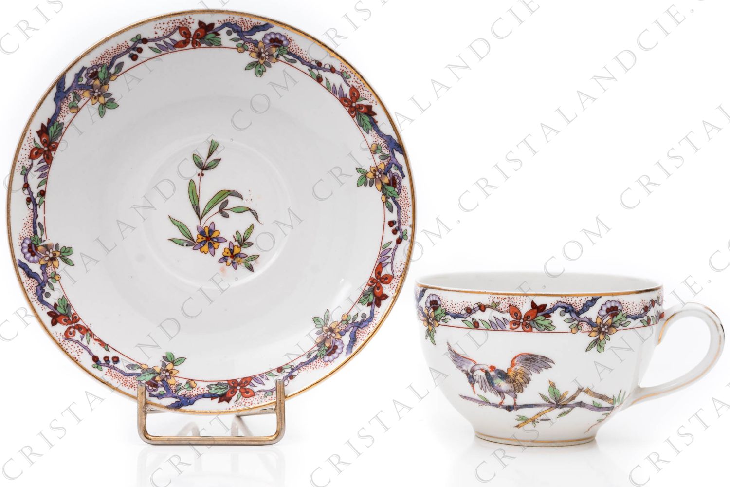 Tea cup in Limoges china by Bernardaud decorated with a polychrome Japanese pattern photo-1