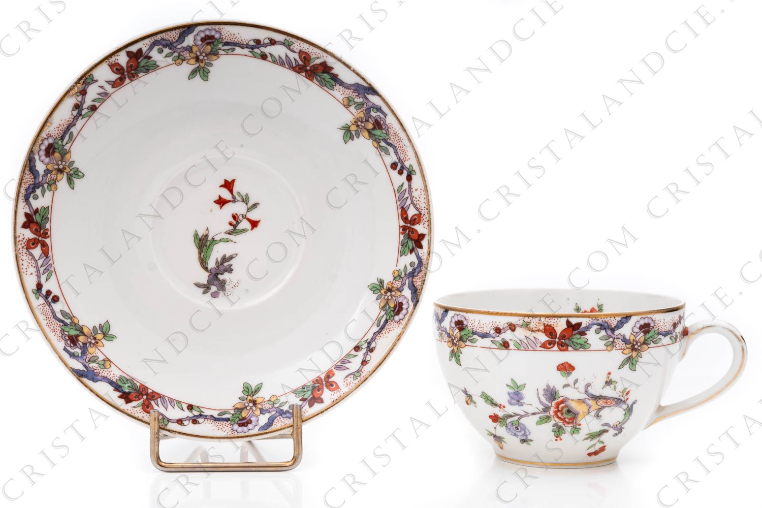 Tea cup in Limoges china by Bernardaud decorated with a polychrome Japanese pattern photo-1