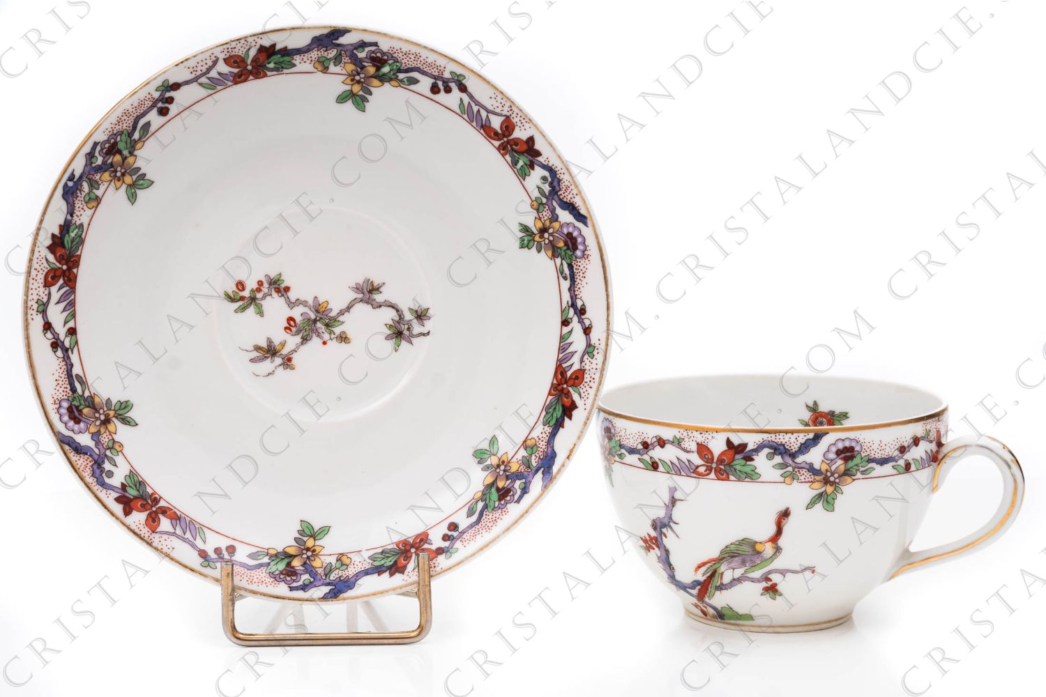 Tea cup in Limoges china by Bernardaud decorated with a polychrome Japanese pattern photo-1
