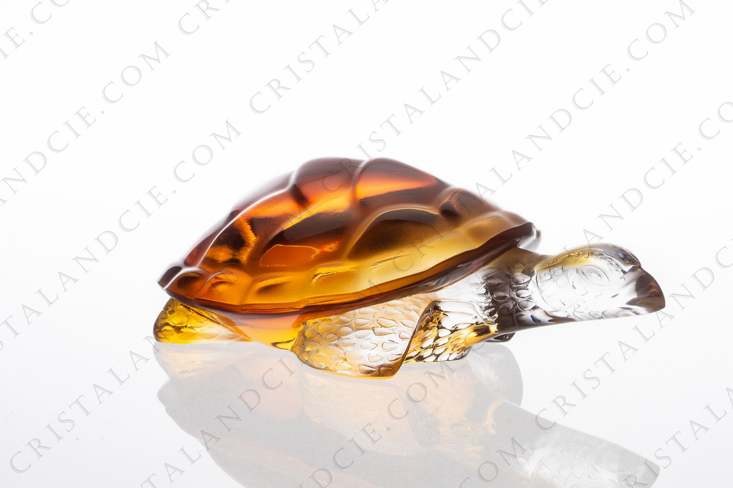 Turtle in clear and amber crystal by Lalique pattern Caroline photo-1