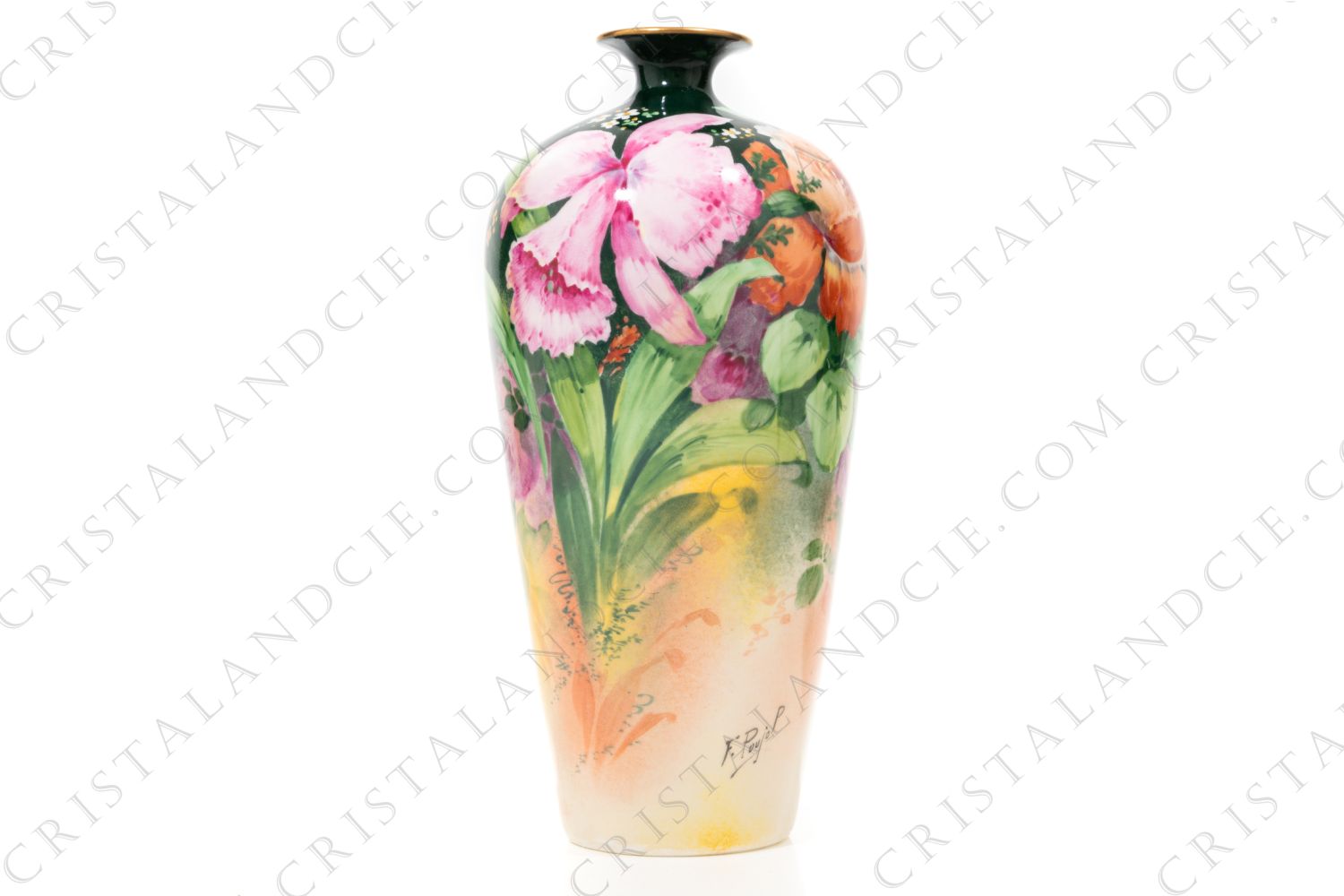 Vase in Limoges china by Quinque Mercier hand painted by F photo-1