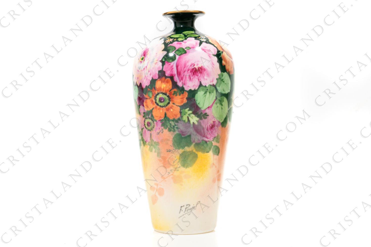 Vase in Limoges china by Quinque Mercier hand painted by F photo-1