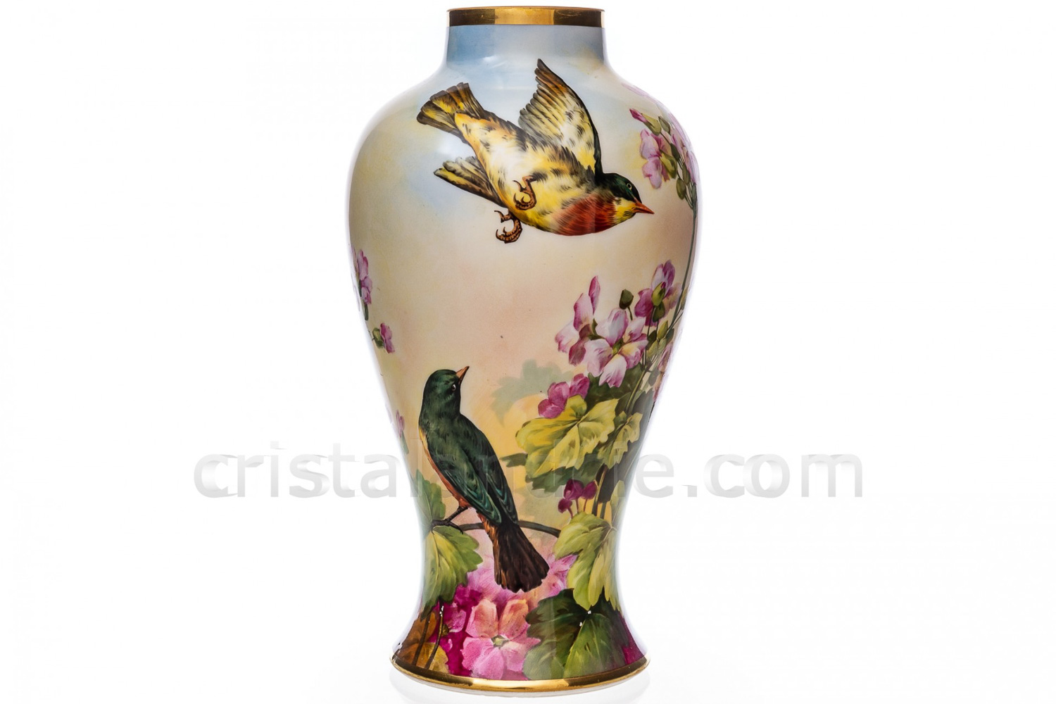 Vase en porcelaine de Limoges à décors d oiseaux et de fleurs peint à la main par Félix Dartigeas photo-1