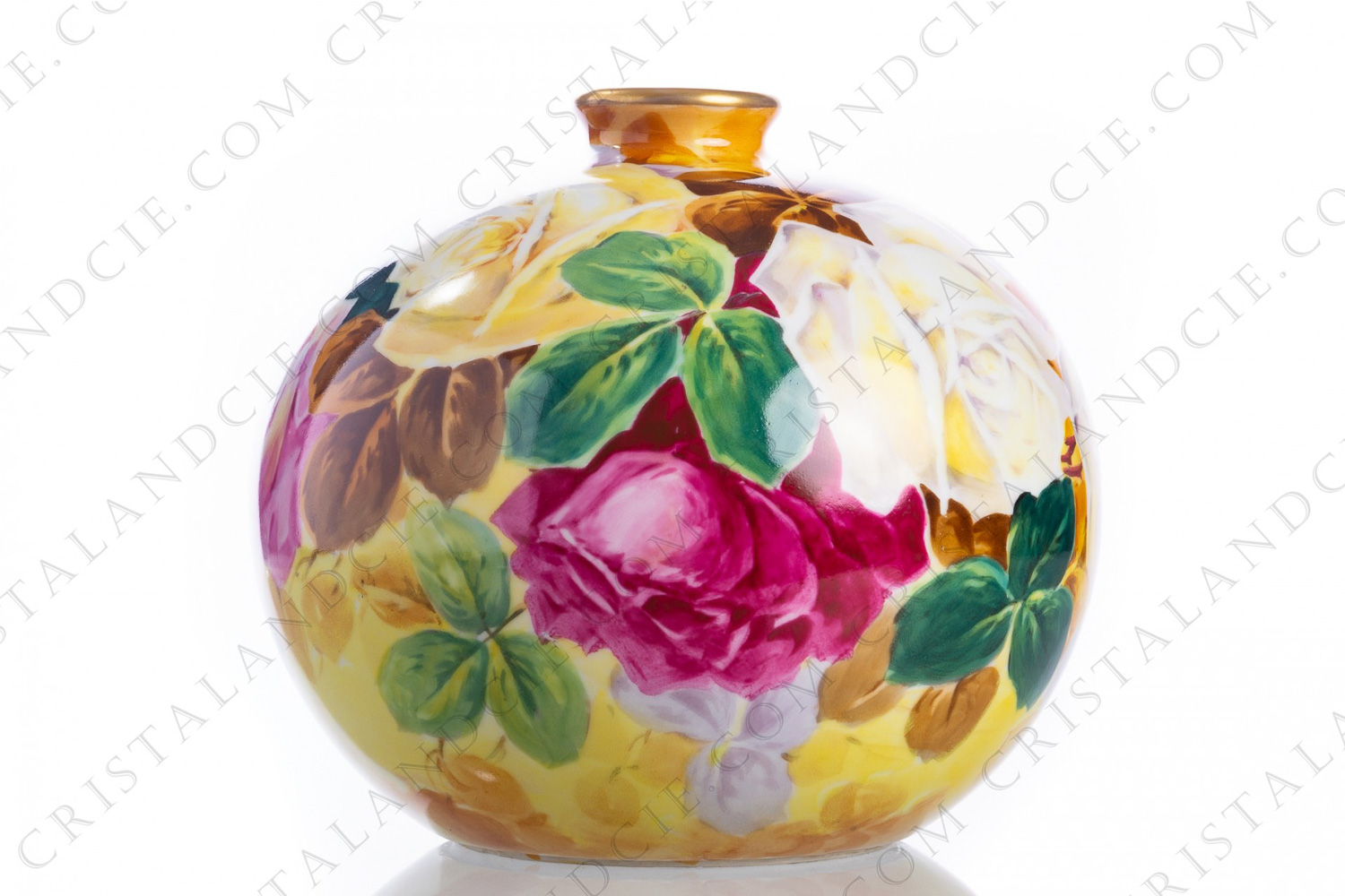 Vase ball in Limoges china decorated with hand painted roses by Dyvone (Yvonne Laroudie) photo-1