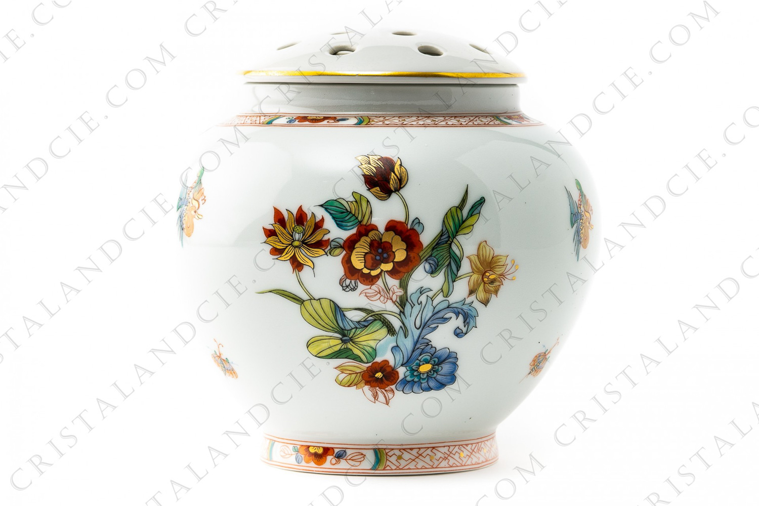 Vase in Limoges china by Haviland pattern Cathay decorated with polychromes flowers photo-1