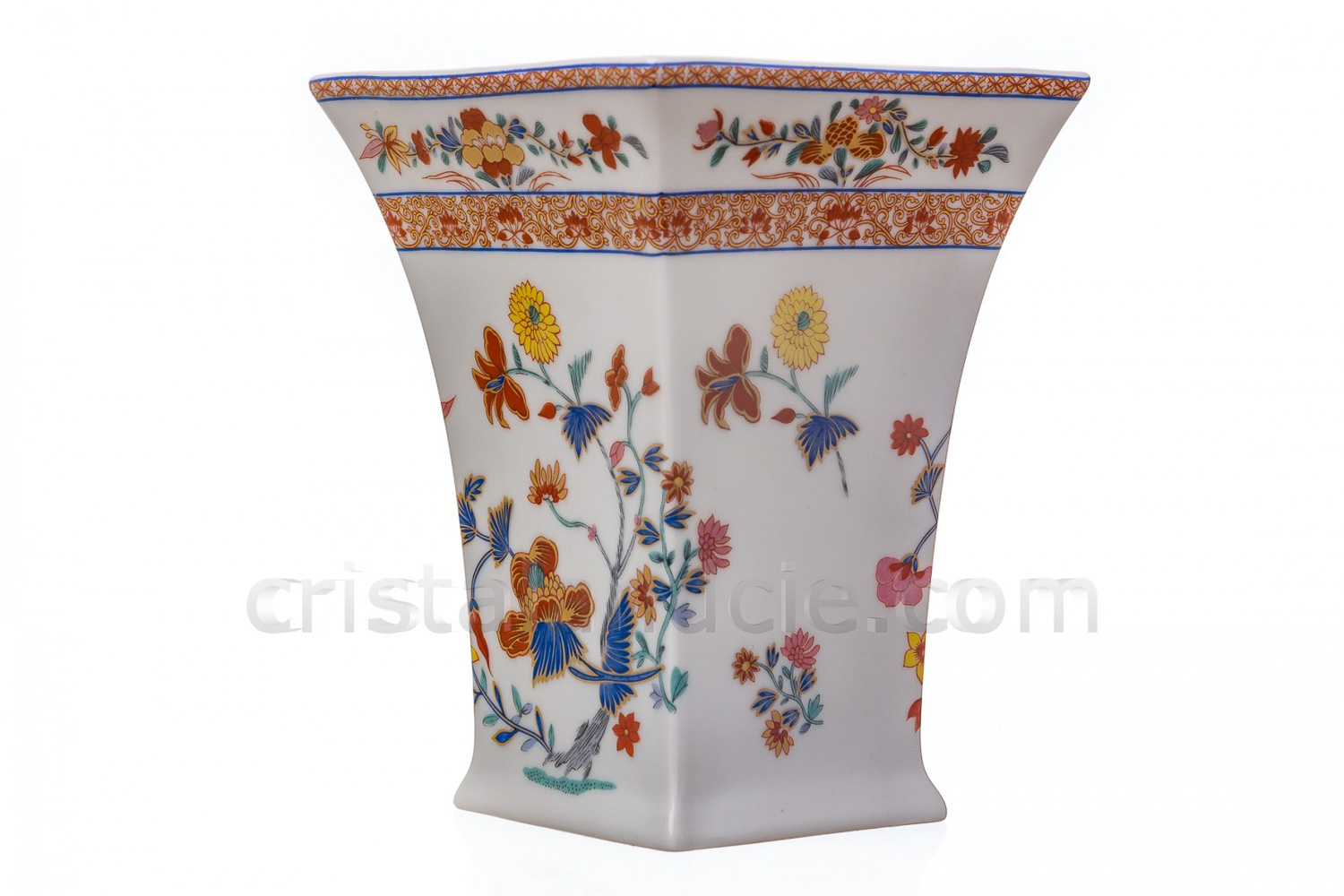 Vase in Limoges China by Bernardaud pattern Pondichery decorated with polychromes and gold flowers photo-1